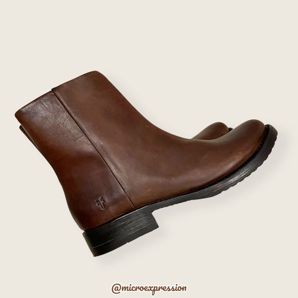 $359 Veronica Seam Short Brown Leather Moto Vintage Boho Zip Up Low Ankle Boot - Picture 10 of 11